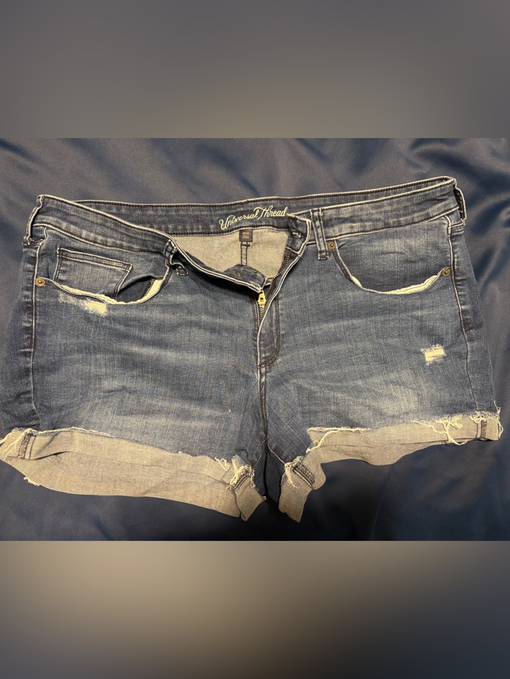 Distressed Roll-Cuff Denim Shorts - Blue